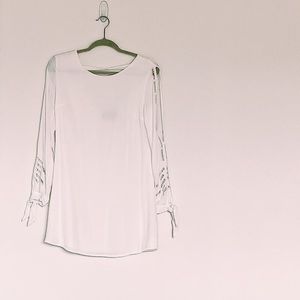 White Mini Dress with Cut-Out Long Sleeves